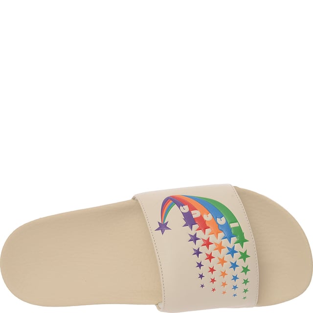 Gucci Womens Pursuit Logo Embossed Leather Slides In White