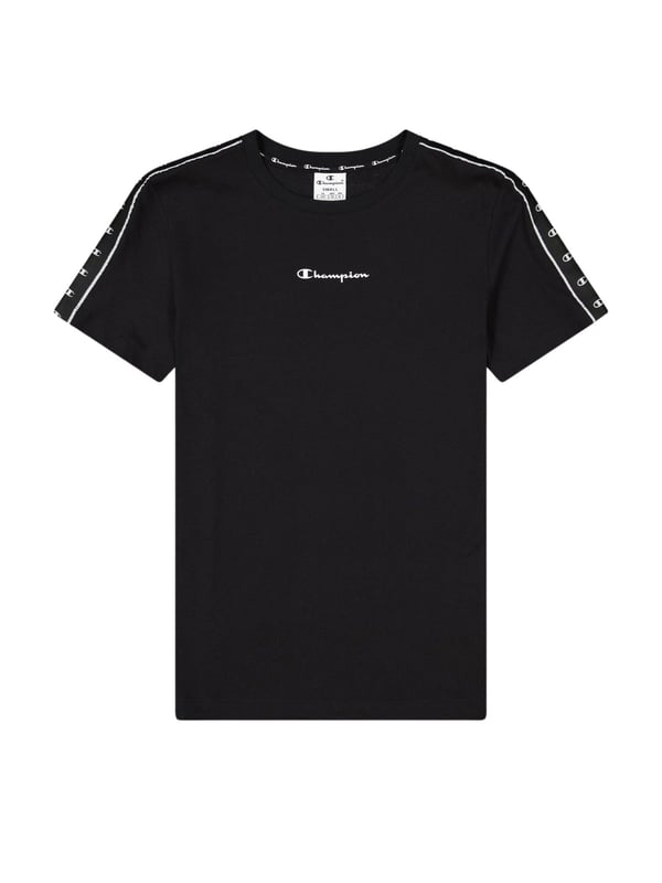 Glamoureus en vrouwelijk met een sportieve toets: kort T-shirt met ronde hals en jacquard-logo band van lichte katoen jersey.