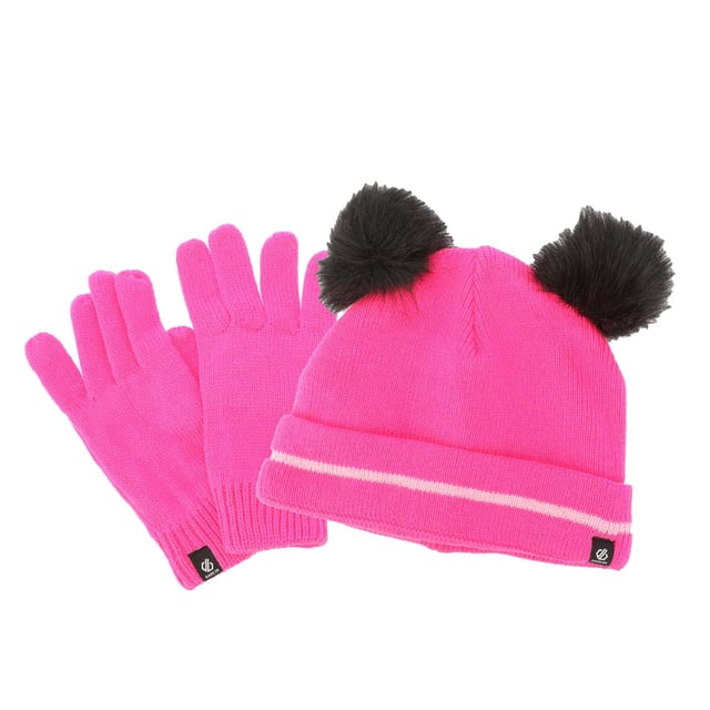 Juniors Dare 2b Brighten Hat and Gloves Set.- Knitted hat and glove set.- Faux fur bobble on hat.- Rib cuffs on gloves.- Recycled acrylic mix knit. Material: 50% Acrylic, 50% Polyester (Recycled). Ref: DKI306U7W.