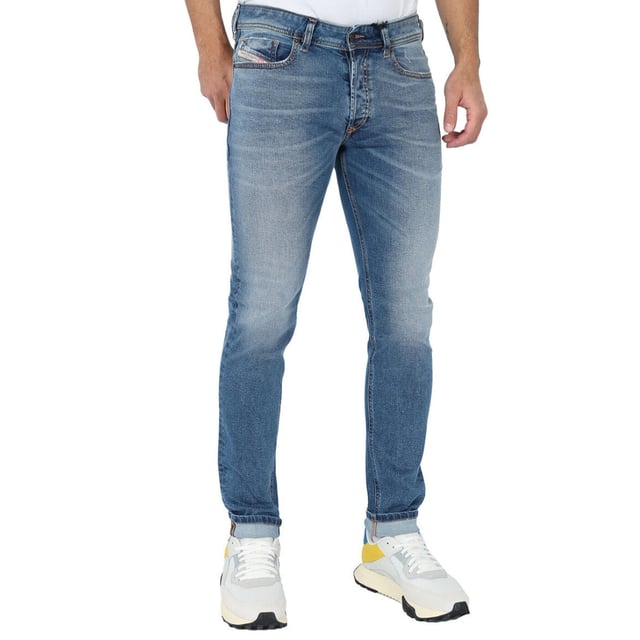 Dieselblauwe denimbroek met knoopsluiting, 62% katoen, 36% lyocell, 2% elastaan, skinny fit, Diesel-merk