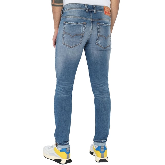 Dieselblauwe denimbroek met knoopsluiting, 62% katoen, 36% lyocell, 2% elastaan, skinny fit, Diesel-merk
