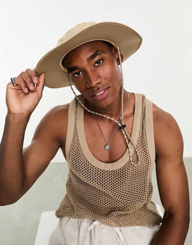 Hats by ASOS DESIGN Let's take it from the top Flat top Eyelets for ventilation Wide brim Adjustable strapSold By: Asos