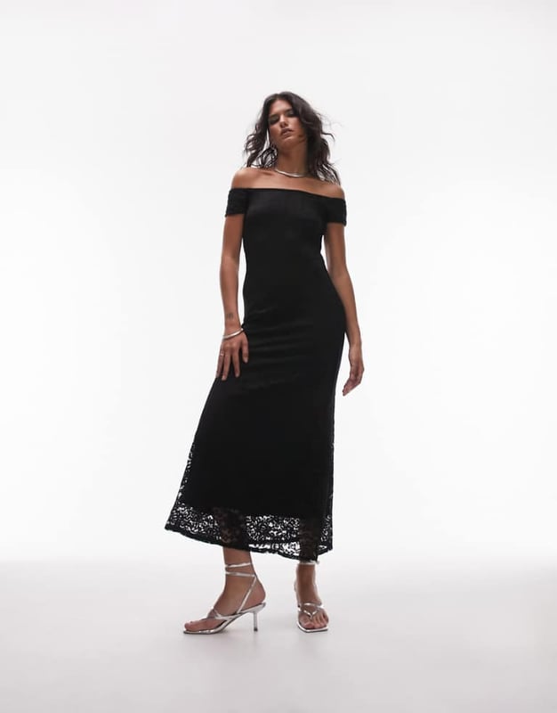knee length dresses for ladies Topshop Ruched Lace Jersey Mini Bandeau Dress In Black main image 0