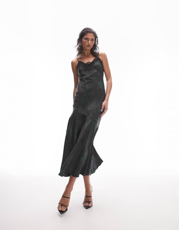 knee length dresses for ladies Rent Topshop Velvet And Lace Midi Slip Dress In Black