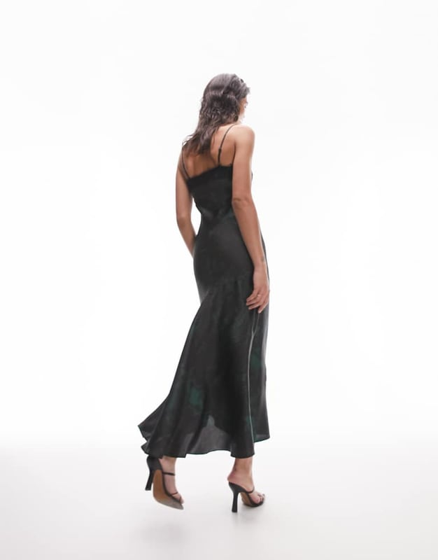 Topshop lace maxi fishtail slip dress in green print Topshop lace maxi fishtail slip dress in green print