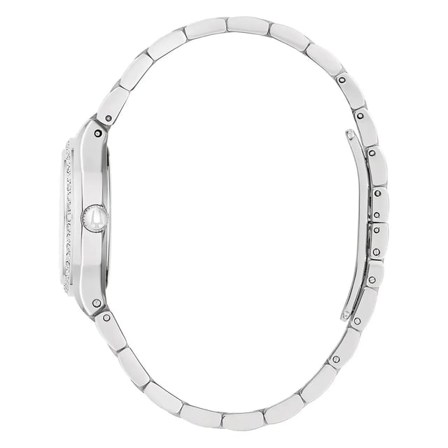This Bulova Surveyor Analogue Watch for Women is the perfect timepiece to wear or to gift. It's Silver 31 mm Round case combined with the comfortable Silver Stainless steel watch band will ensure you enjoy this stunning timepiece without any compromise. Operated by a high quality Quartz movement and water resistant to 3 bars, your watch will keep ticking. A classic women's watch that will never go out of style from our Surveyor collection, with an added hint of sparkle. This Analogue watch features a calendar function: Date Premium Silver Stainless steel strap, measuring 19 cm in length and 18 mm in width, with a Deployment clasp. Case diameter: 31 mm,case thickness: 8 mm, case colour: Silver and dial colour: Blue