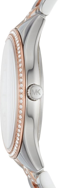 This Michael Kors Lauryn Analogue Watch for Women is the perfect timepiece to wear or to gift. It's Multicolour 33 mm Round case combined with the comfortable Multicolour Stainless steel watch band will ensure you enjoy this stunning timepiece without any compromise. Operated by a high quality Quartz movement and water resistant to 5 bars, your watch will keep ticking.