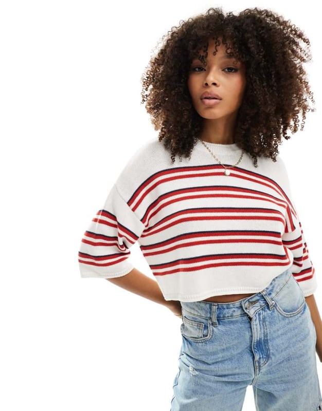 Jumpers & Cardigans by ASOS DESIGN May cause compliments Stripe design Crew neck Short sleeves Cropped length Regular fitSold By: Asos