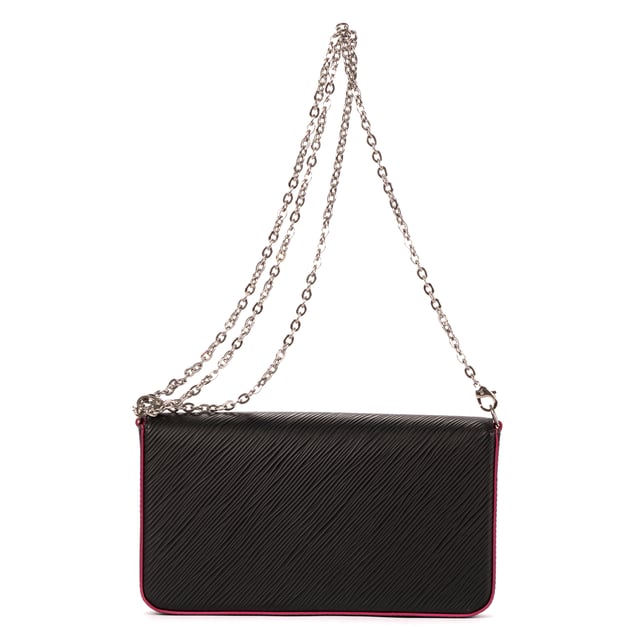 Louis Vuitton Bags Felicie Pochette  Shoulder Bag in Black Epi and Silver hardware. The product is Like New (N).
  Dimensions: 21x0x0 cm 
  Accessories Included: Pink Card Pouch; Black Zip Pouch; Dustbag
  
  BrandCo Paris finds rare and top condition items at great deals, they are worth your patience!
  Shop with confidence - All BrandCo Paris items are carefully selected and authenticated by our team of experts.
  All the items come with an authenticity certificate and packaging delivered by BrandCo Paris.
  Item Condition Grading Table
    N  (Like New)
    AA (Perfect Condition)
    A  (Excellent Condition)
    AB (Very Good Condition)
    B  (Good/Fair)