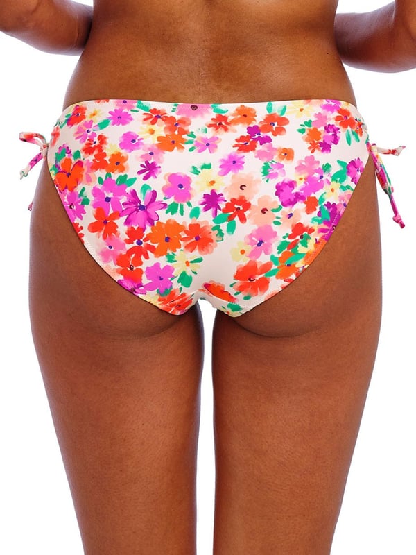 Freya Summer Soul Bikini Brief. Floral print mid rise swim bottom with adjustable side ties for adjustable leg coverage. This product is recommended to be washed on a gentle wash cycle.