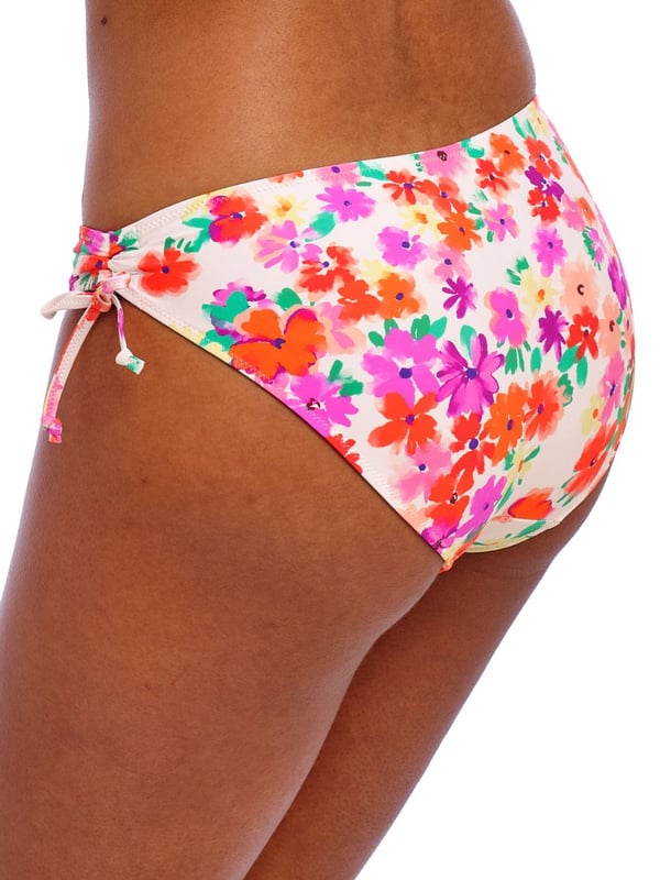 Freya Summer Soul Bikini Brief. Floral print mid rise swim bottom with adjustable side ties for adjustable leg coverage. This product is recommended to be washed on a gentle wash cycle.
