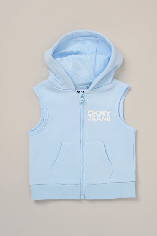 Designed for warmer days, this 3-piece set from DKNY includes a soft short sleeve bodysuit, lightweight cotton-blend leggings, and a sleeveless hooded gilet - perfect for layering through Spring and Summer. Whether you're heading out or staying in, it’s a comfy, breathable choice for everyday wear.