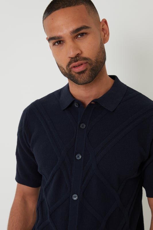 Combine classic style with modern comfort with this knitted polo shirt from Threadbare. With a ribbed placket with button-through fastening, this shirt has a Milano stitch collar and ribbed cuffs and hem. In an all-over textured knit, made from a cotton blend yarn and finished with a metal Threadbare tab above the hem. Pair with chinos or jeans for everyday wear or team with shorts for summer style.