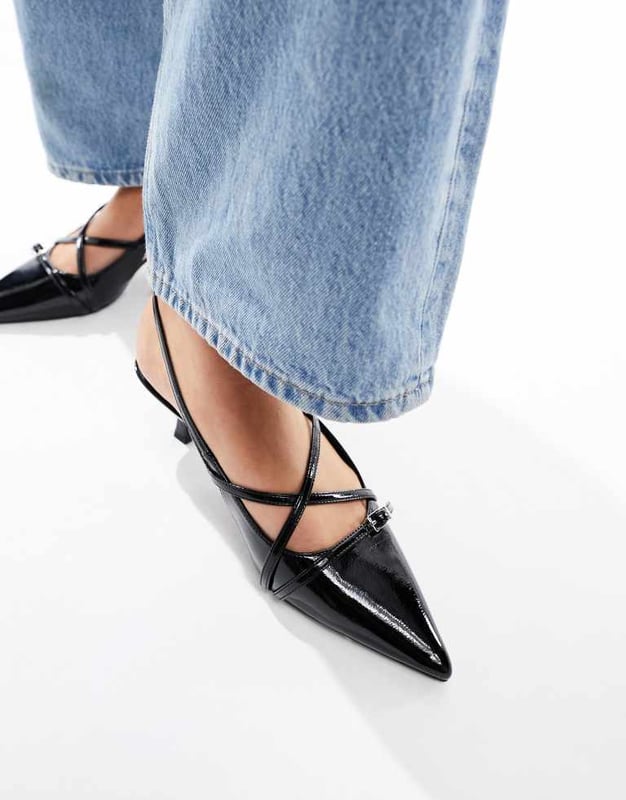 ASOS DESIGN Scottie buckle detail kitten heeled shoes in black