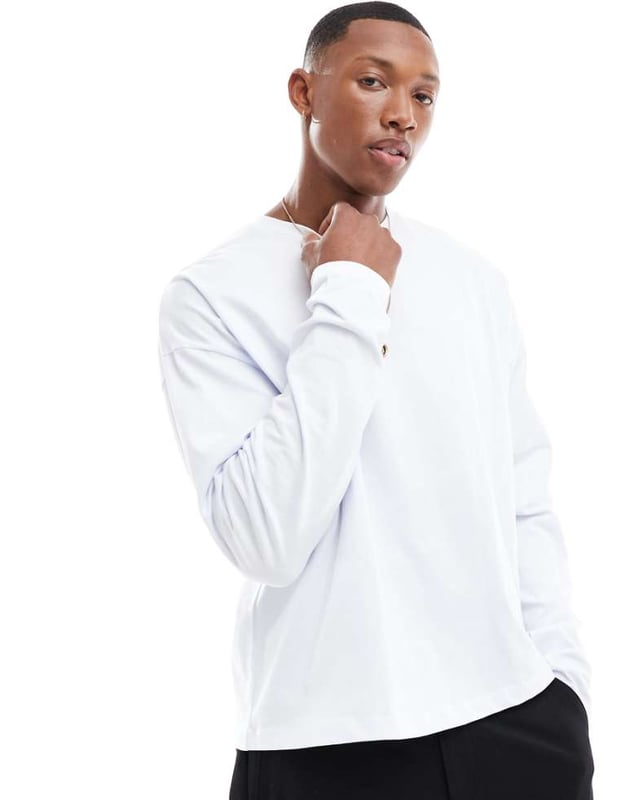 ASOS DESIGN heavyweight oversized boxy long sleeve t-shirt 240gsm in white - WHITE T-Shirts & Vests by ASOS DESIGN Take it back to basics Plain design Crew neck Drop shoulders Oversized fitSold By: Asos