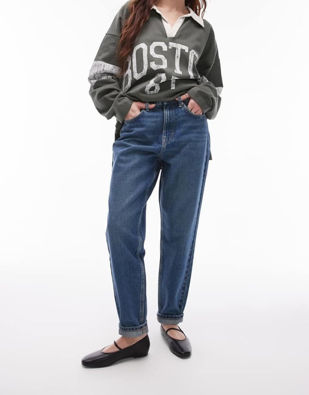 Topshop Original Mom high rise jean in dirty blue - Main Image