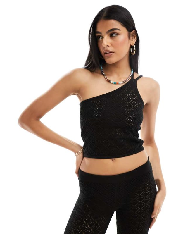 Tops by Miss Selfridge Part of a co-ord set Trousers sold separately One-shoulder style Cropped length Slim fitSold By: Asos
