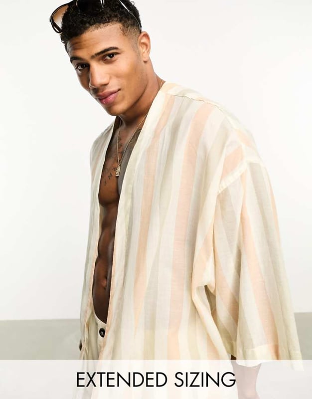Shirts by ASOS DESIGN Add-to-bag material Stripe design Kimono sleeves Regular fitSold By: Asos
