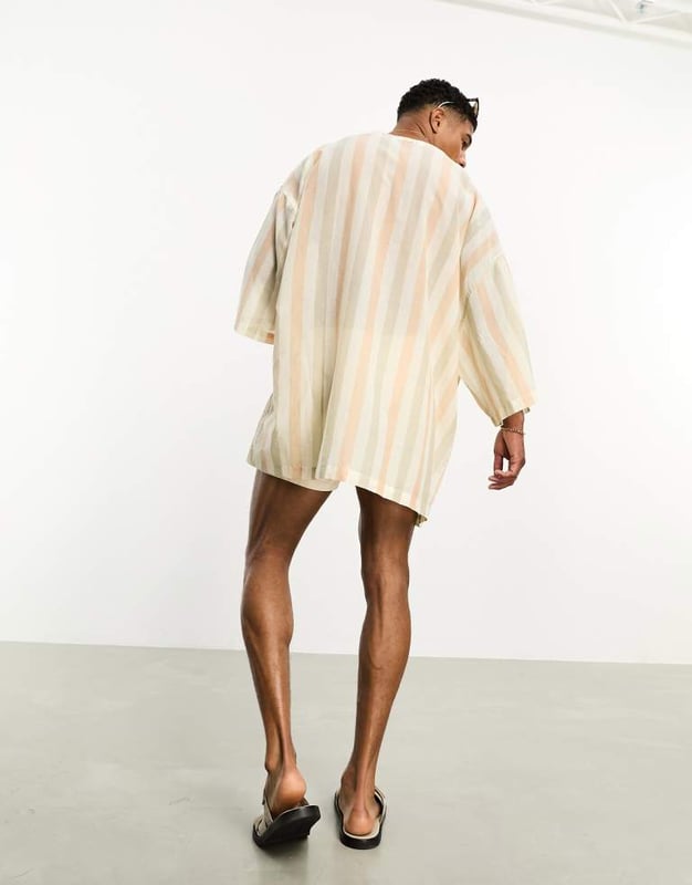 Shirts by ASOS DESIGN Add-to-bag material Stripe design Kimono sleeves Regular fitSold By: Asos