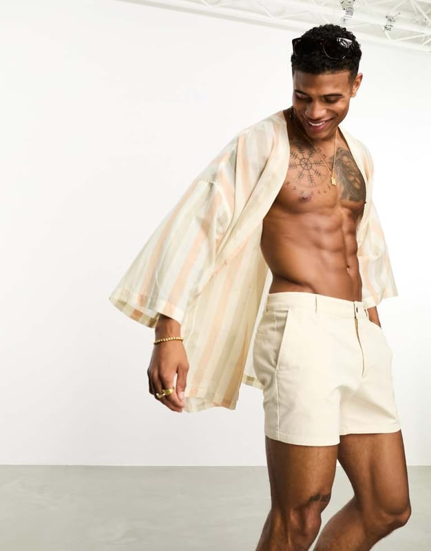 Shirts by ASOS DESIGN Add-to-bag material Stripe design Kimono sleeves Regular fitSold By: Asos