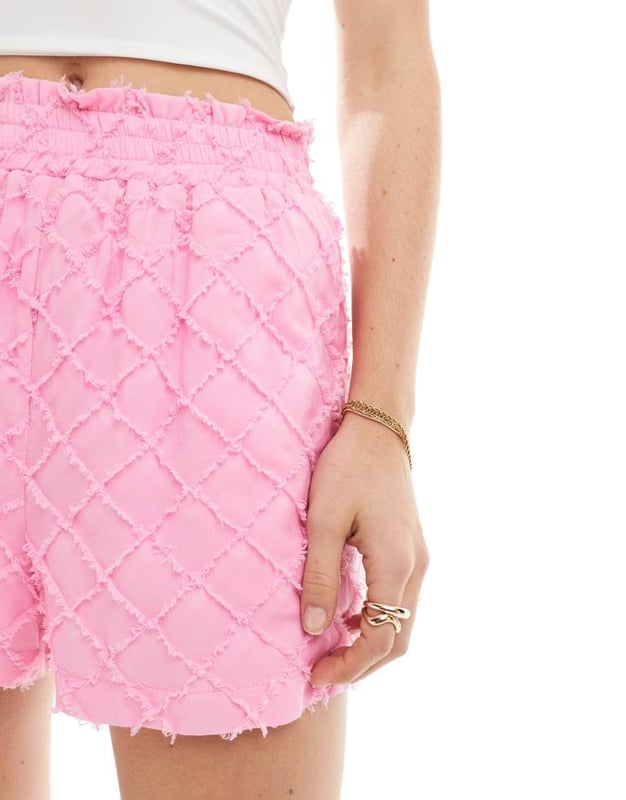 Shorts by ASOS DESIGN Part of a co-ord set Blazer sold separately Textured diamond design High rise Elasticated waistband Regular fitSold By: Asos