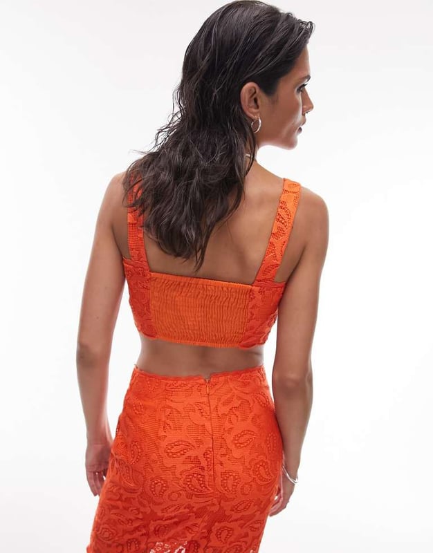 Topshop co-ord lace detail cropped top in orange-Brown