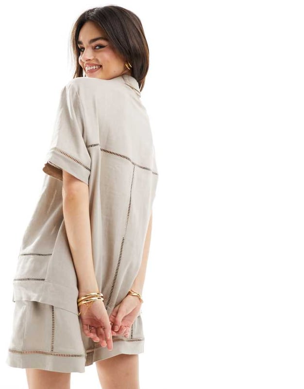 Tops by ASOS DESIGN Summer, styled Revere collar Button placket Short sleeves Ladder trims Relaxed fitSold By: Asos