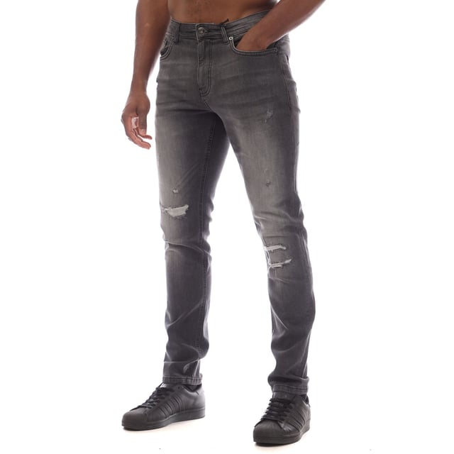 Mens Bench Duddley Slim Jeans in grey.- Zip fly and button fastening.- 5 pocket design.- Stylish rips and distressed detailing.- Stretch fabric.- Slim fit.- 98% Cotton  2% Elastane.- Ref: BN2B122965BGY
