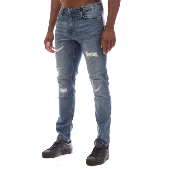 Mens Bench Duddley Slim Jeans in blue.- Zip fly and button fastening.- 5 pocket design.- Stylish rips and distressed detailing.- Stretch fabric.- Slim fit.- 98% Cotton  2% Elastane.- Ref: BN2B122965B