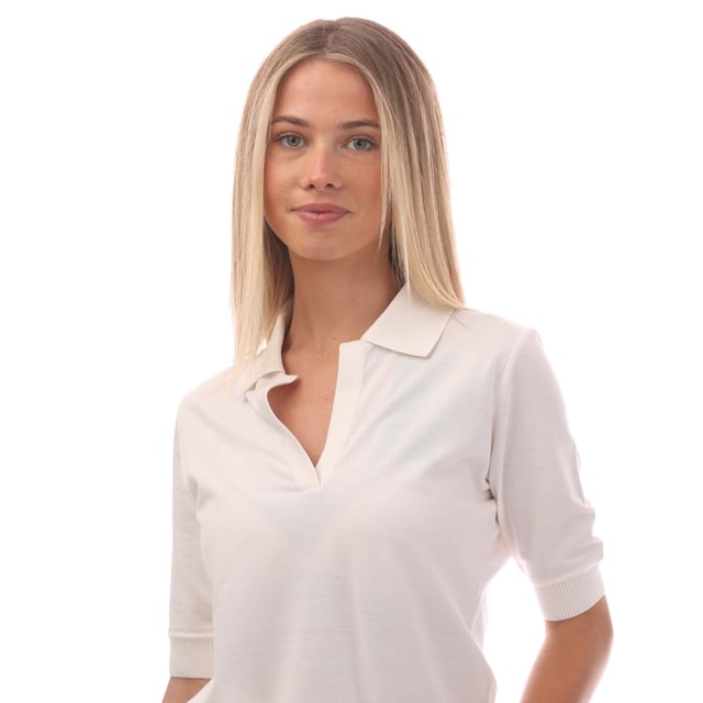 linked on rib trims at sleeves hem -- shiny details at polo collar  inside placket and sleeves hem -- woven silk at inside yoke