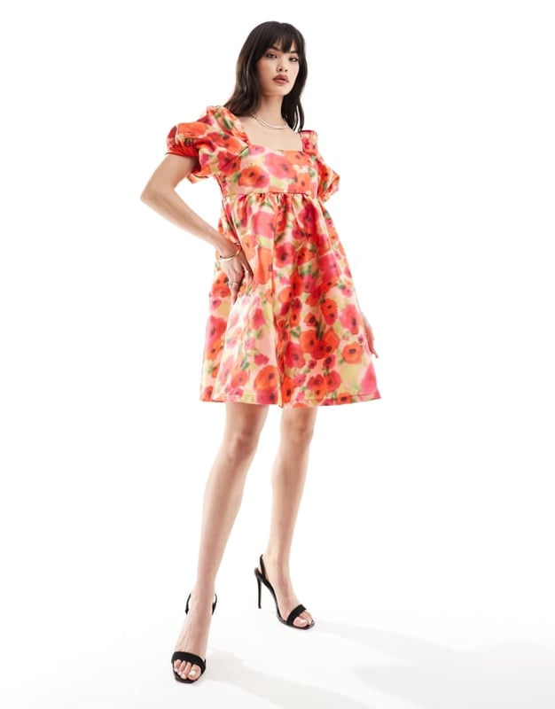 Dresses by Vila Occasions made easy Floral design Square neck Puff sleeves Zip-back fastening Regular fitSold By: Asos
