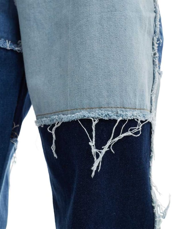 Jeans by Jaded London Denim that does the talking Boyfriend fit Patchwork design Mid rise Belt loops Five pockets Distressed finishSold By: Asos