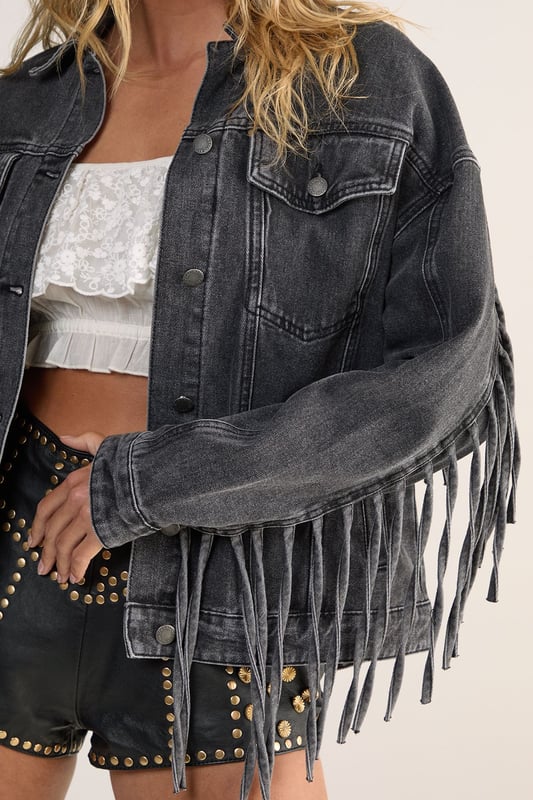 Denim Fringed Oversized Jacket