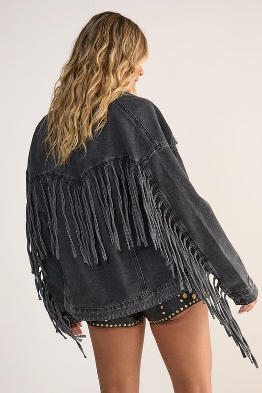 Denim Fringed Oversized Jacket