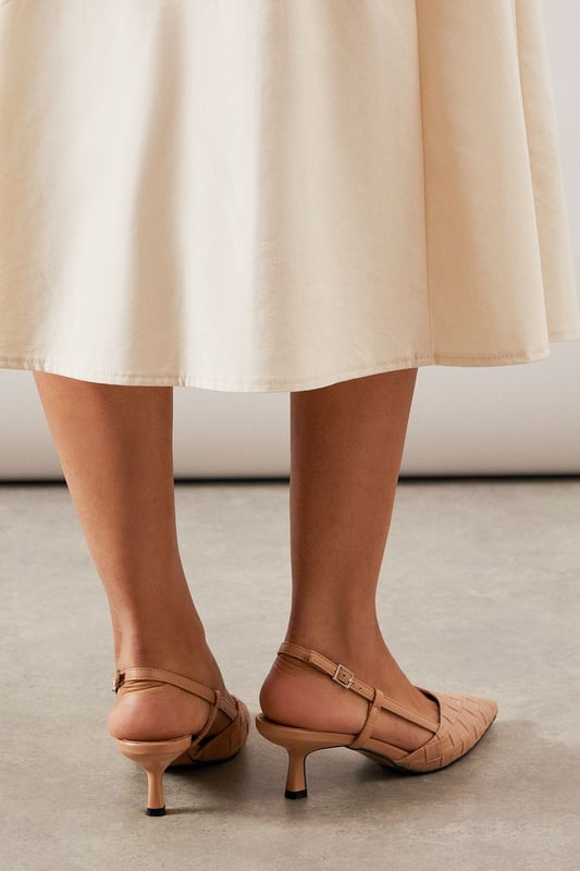 Insignia Shoes Beige Court Heels Sapphira Faux Leather Woven