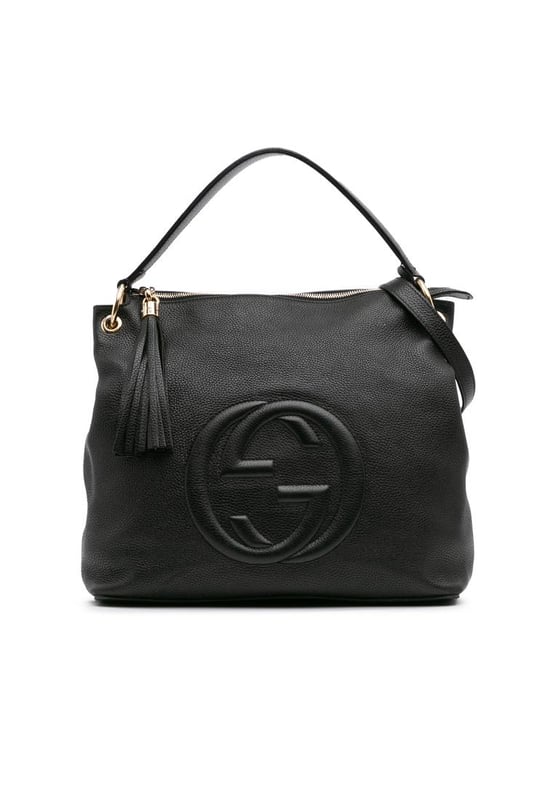 The Soho satchel features a leather body a tassel detail a flat top handle a detachable flat leather shoulder strap a top zip closure and interior zip and slip pockets.Brand: GucciCondition: Pre-lovedType: SatchelRating: B+Main Material: LeatherDimensions (LxWxD): 31x33x13Strap Drop: 45Handle Drop: 21Dust Bag: YesComments: Exterior Back Creased. Exterior Bottom Scratched. Exterior Corners Worn. Exterior Front Worn. Exterior Handle Cracked. Interior Pocket stained with Other. Interior Lining Worn. Interior Lining stained with Pen Mark Other. Practical Attachment Scratched. Exterior Top Worn.