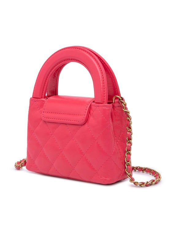 This satchel features an aged calfskin leather body flat leather handles a leather woven chain link shoulder strap a top flap with turn lock closure and an interior slip pocket.Brand: ChanelCondition: Pre-lovedType: SatchelRating: ABMain Material: LeatherDimensions (LxWxD): 8x11.5x3Strap Drop: 58Handle Drop: 5Comments: Lock Scratched. Exterior Front Scratched. Exterior Handle Scratched. Exterior Side Creased. Exterior Top Creased.