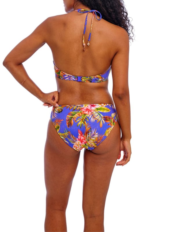 Freya Tiger Valley Halterneck Bikini Top. Underwired non padded swimwear top with a halterneck tie, low plunging neckline, powernet lined cups for shaping and support and gold scallop shell charms. This product is recommended as hand wash only.