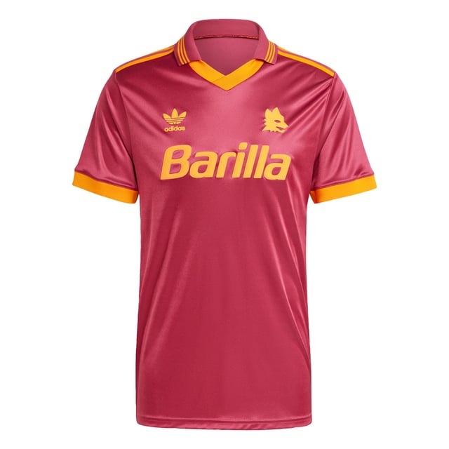 Relive a slice of AS Roma history in this adidas jersey. A faithful recreation of the club's 92/93 shirt, it shows off a simplified badge and flock-printed Trefoil. Whether you're cheering on the Giallorossi at the Stadio Olimpico or showing your club spirit around town, its relaxed fit will keep you comfortable in quintessential '90s football style.This product is made with 100% recycled materials. By reusing materials that have already been created, adidas help to reduce waste and our reliance on finite resources and reduce the footprint of the products adidas make.  - Loose fit - V-neck - 100% polyester (recycled) - AS Roma embroidered crest  Shipped by adidas
