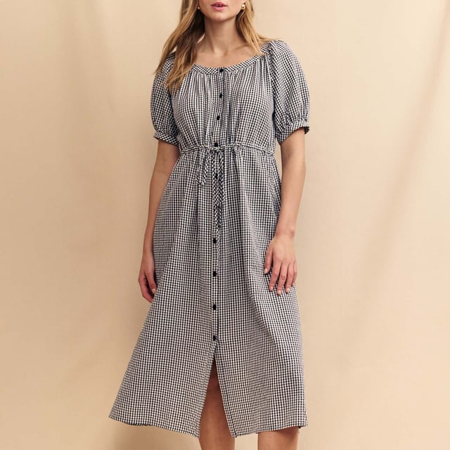 Womens Nobody's Child Jade Midi Dress in black - whiteSpend your summer in check. This black and white gingham dress comes with oversized sleeves and a button-up front finished with a string tie fastening - an extra detail that’s not to be missed. She’s called Jade and we think you’ll love her. Swing a straw bag over your arm and go. - Round neck- Mid-length puff sleeves- Button front- A-line skirt that skims the body- 67% Organic cotton  33% Recycled polyester.  Machine washable.- Ref: D240940BLK