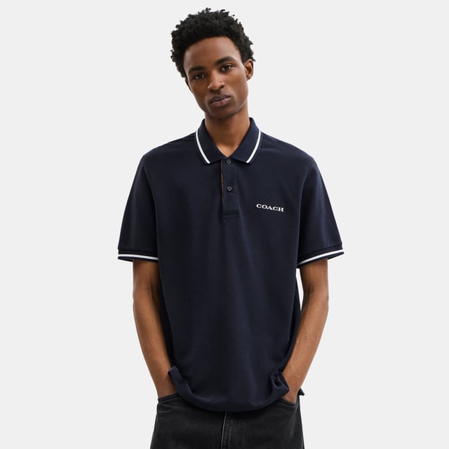 Signature Trim Polo, Model is 6'2" (188cm), chest 37" (94cm), waist 28" (71cm), hips 28" (71cm) and wears a size M,  Length: 72.00 cm