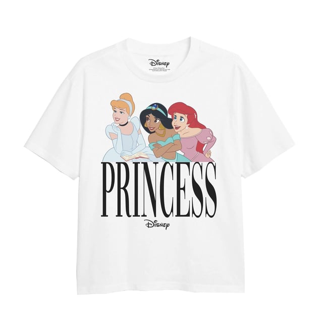 100% Cotton. Fabric: Jersey. Characters: Ariel, Cinderella, Jasmine. Design: Logo, Printed, Text. Neckline: Crew Neck. Sleeve-Type: Short-Sleeved. 100% Officially Licensed.