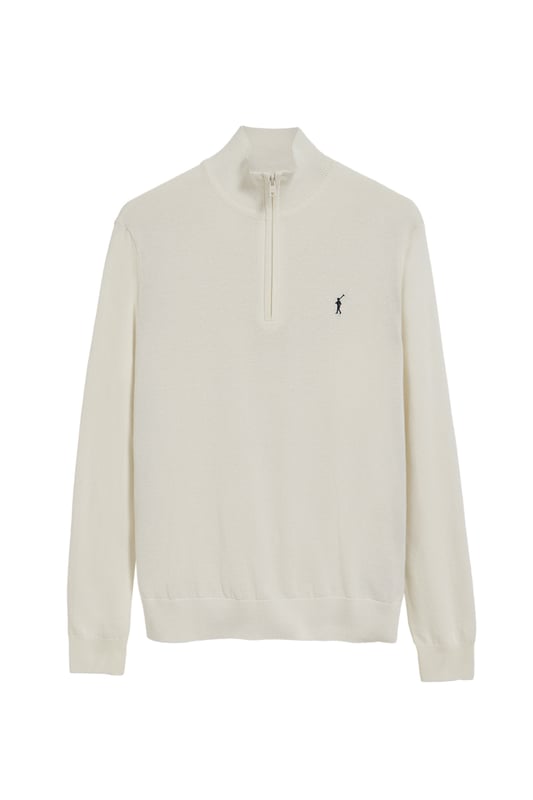 Verleihen Sie Ihrem Look eine raffinierte Note mit unserem Strickpullover aus Baumwolle für Herren. Er verfügt über einen praktischen halben Reißverschluss und gerippte Details an Kragen, Ärmeln und Taille für einen perfekten Sitz und eine ideale Passform. Das dezente marineblaue Nahtband am Kragen mit eingraviertem Polo Club Logo unterstreichen die Eleganz dieses Pullovers. Charakteristische Stickerei unseres Rigby Go-Logos in Kontrastfarbe auf der Brust. Ein vielseitiges Kleidungsstück, das sowohl zu einem lässigen als auch zu einem formelleren Look passt.