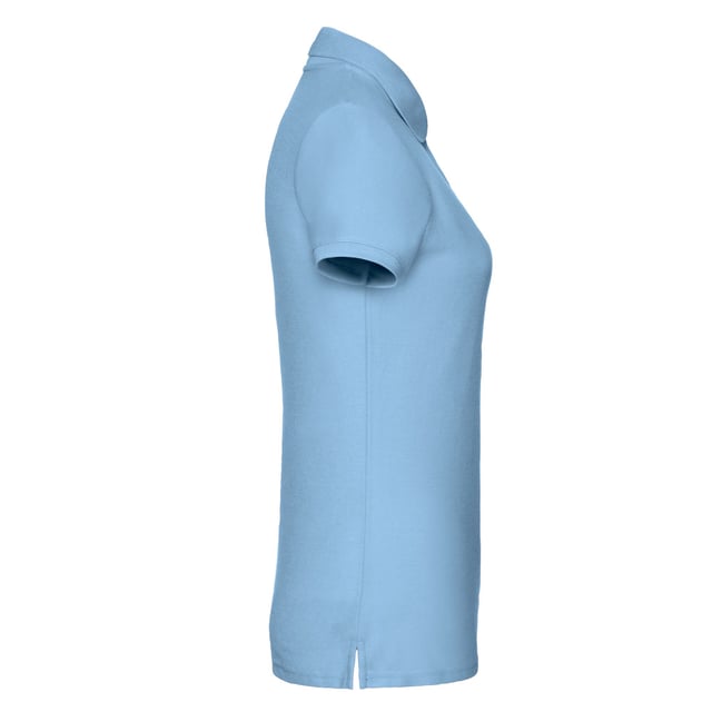 65% Polyester, 35% Baumwolle. Design: Unifarben. Knopfverschluss. Knopfleiste mit zwei Knöpfen, Auschneidbares Etikett, Pflegeleicht, Selbstgefärbte Knöpfe, Geformte Seitennähte. Passform: Weibliche Passform. GSM (Gramm pro Quadratmeter): 180. Nachhaltigkeit: Amfori-Freigabe, Better Cotton Initiative, BSCI, Verein für faire Arbeit, Hergestellt ohne Kinder- oder Zwangsarbeit, Oeko-Tex Standard 100 zertifiziert, WRAP Zertifikat. Mit Bündchen, Kurzärmlig. Schaftrand zum Umklappen. XS: 76,2 cm. S: 81,28 cm. M: 86,36 cm. L: 90,17 cm. XL: 96,52 cm. XXL: 102 cm.