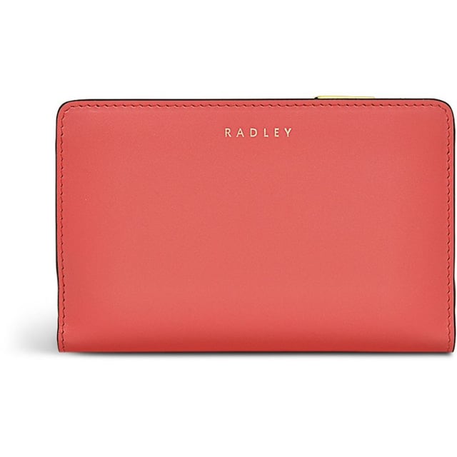 Womens pink Radley heritage dog outline purse. Featuring: zip closure, popper section, gold hardware, multiple card compartments and height 9cm x width 14cm x depth 3cm.