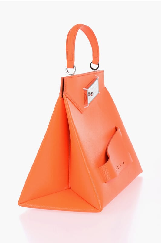 Bolso de mano de piel vegana martillada en color neón naranja Primavera-Verano, Naranja, Hecho en Italia, Bolso, SAN VALENTÍN, LxAlxAn: 28x22x14cm