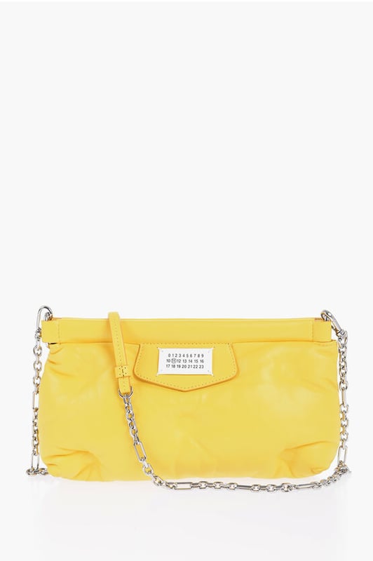 Primavera-Verano, Amarillo, Logotipo, Bandolera extraíble, Bolsillo interior, Piel, Bolso de hombro, Bolso de mano, Hecho en Italia, SAN VALENTÍN, LxAxP: 29x17x7 cm