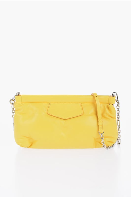 Primavera-Verano, Amarillo, Logotipo, Bandolera extraíble, Bolsillo interior, Piel, Bolso de hombro, Bolso de mano, Hecho en Italia, SAN VALENTÍN, LxAxP: 29x17x7 cm