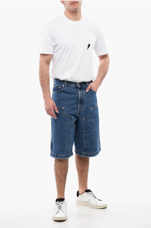 Primavera-Verano, Azul, Multibolsillos, Trabillas para cinturón, Algodón vaquero, Hecho en Italia, Pierna ancha y acampanada, Casual, Botones, Cierre de cremallera, Denim Rules