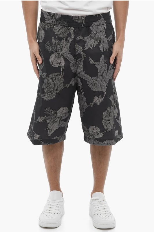 Primavera-Verano, Estampado, Negro, Gris, Cintura elástica, Bolsillos, Cierre de cremallera, Parte delantera plana, Piezas individuales, Corte ajustado